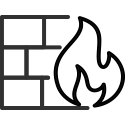 icon with bricks and fire coming out the side