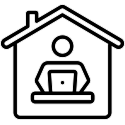 person working on a laptop in a house icon